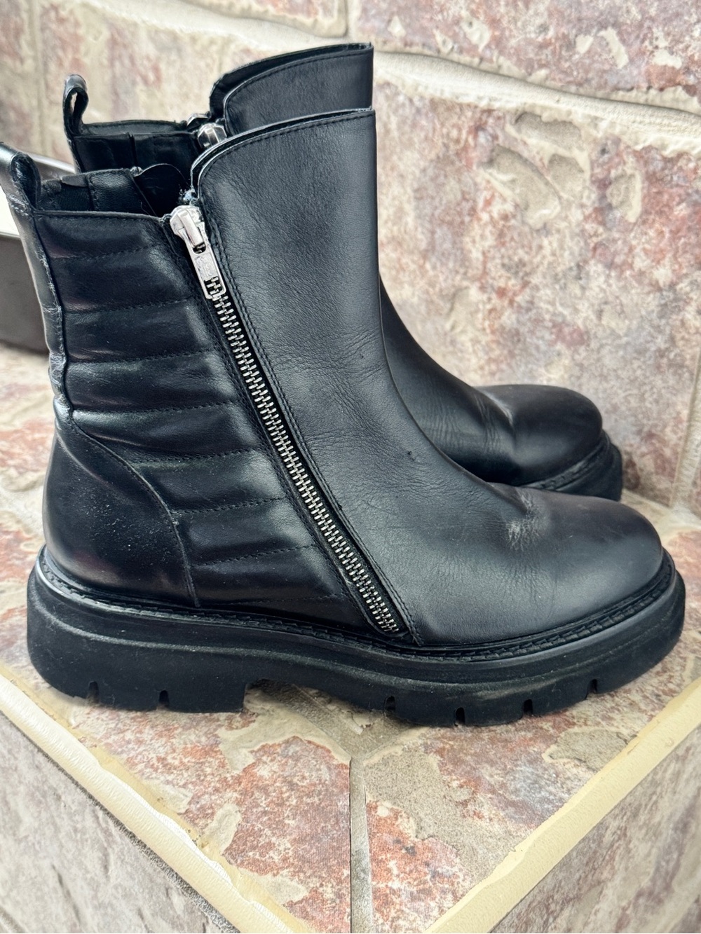 Black Leather Side-Zip Ankle Booties